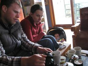 having tea with Noah and his folks before heading out